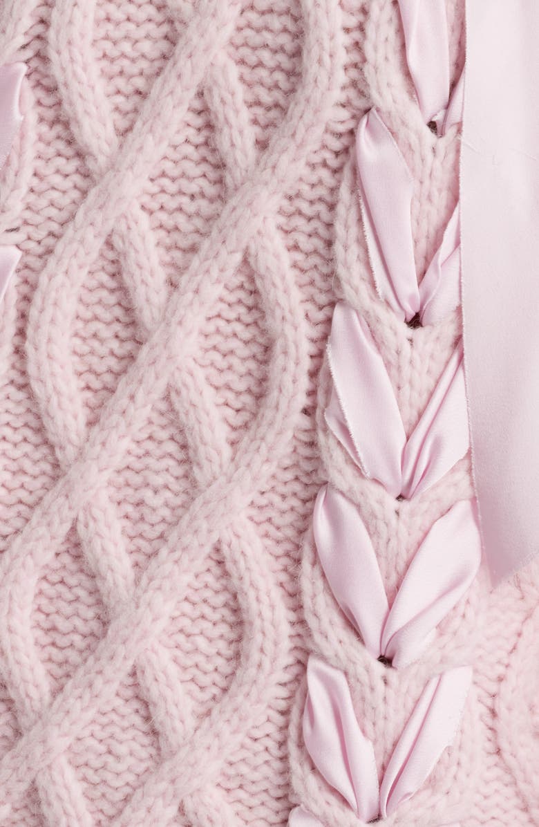 LoveShackFancy Kloss Ribbon Detail Alpaca Blend Cable Sweater, Alternate, color, Ballet Slipper