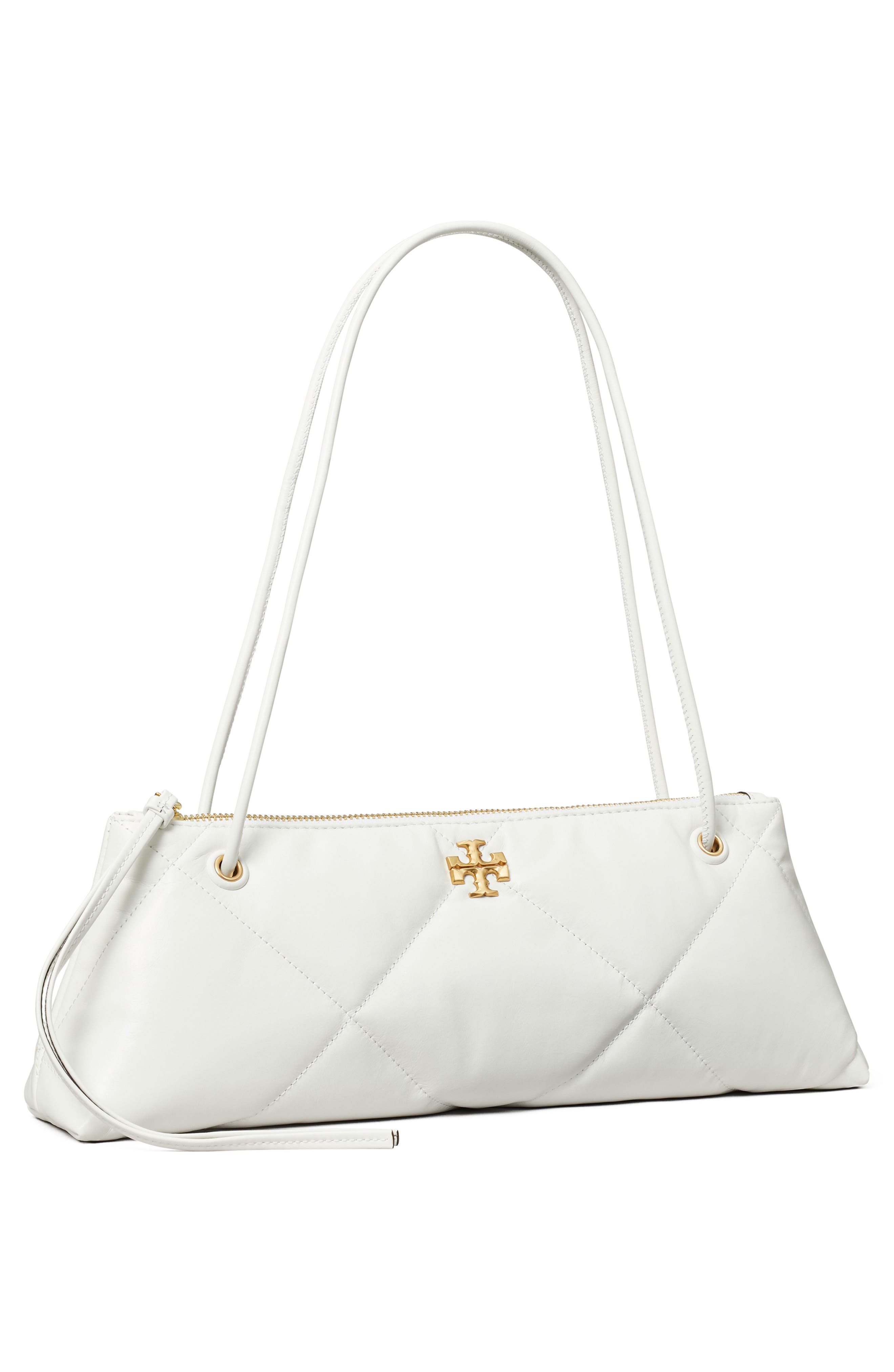 Tory Burch Kira Diamond Quilted East/West Leather Shoulder Bag, Alternate, color, Blanc