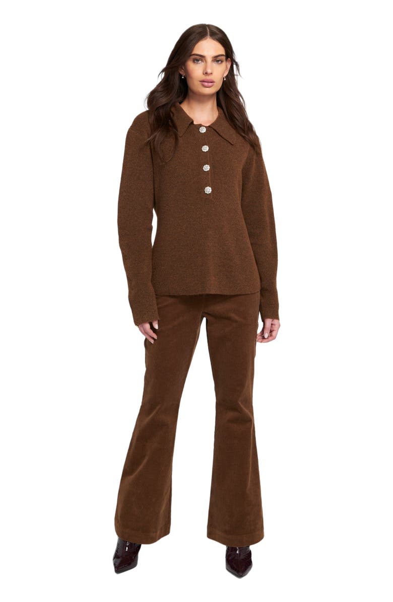 ELLE Collection Fuzzy Knit Jumper Henley Sweater, Main, color, Chocolate