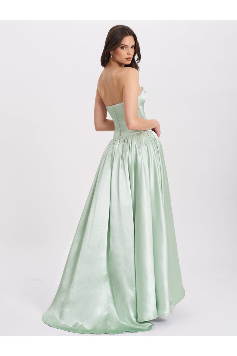 Lael Back Button Trailing Gown, Alternate, color, Mint Green