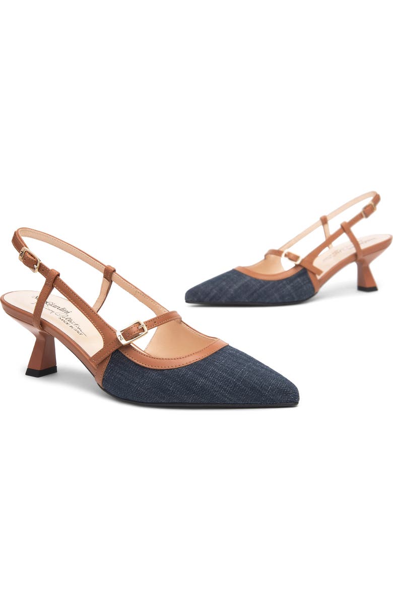 NeroGiardini Slingback Pointed Toe Pump, Alternate, color, Blue Jeans/ Cognac