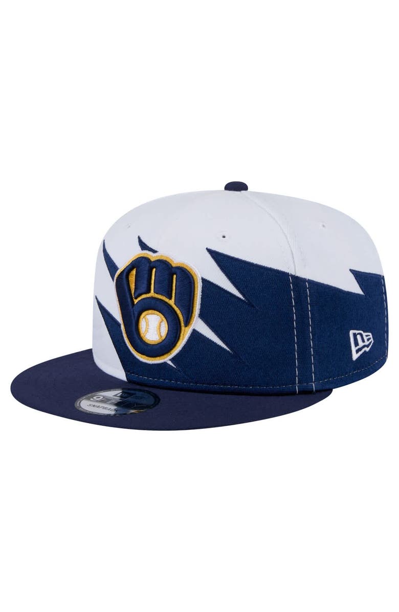 New Era Men's New Era Navy/White Milwaukee Brewers Jagged 9FIFTY Snapback Hat, Main, color,