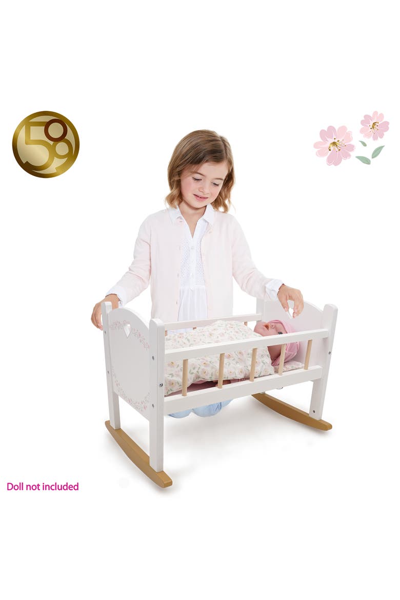 Little Flora Wooden Doll Cradle, Alternate, color, White