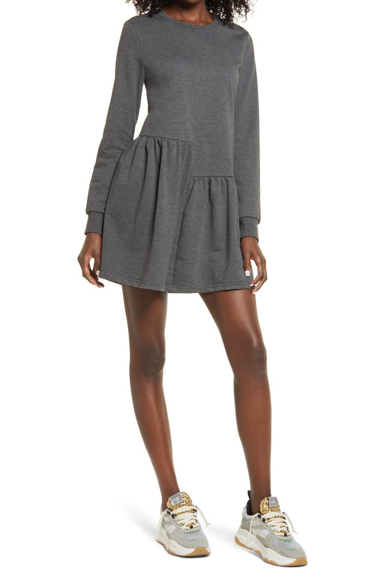 Ruffle Hem Long Sleeve Knit Dress, Main, color, CHARCOAL GREY