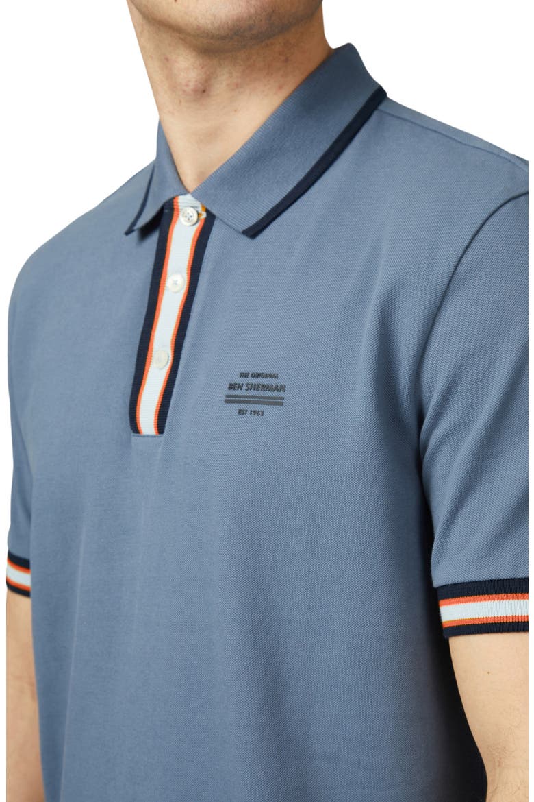 Stripe Rib Organic Cotton Piqué Polo, Alternate, color, SEA