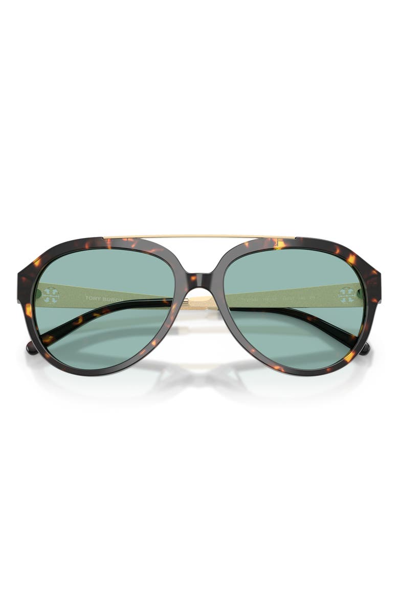 Tory Burch 56mm Pilot Sunglasses, Alternate, color, Brown Tortoise / Petrol Green
