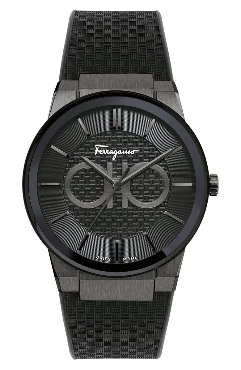 FERRAGAMO Sapphire Rubber Strap Watch, 41mm, Main, color,