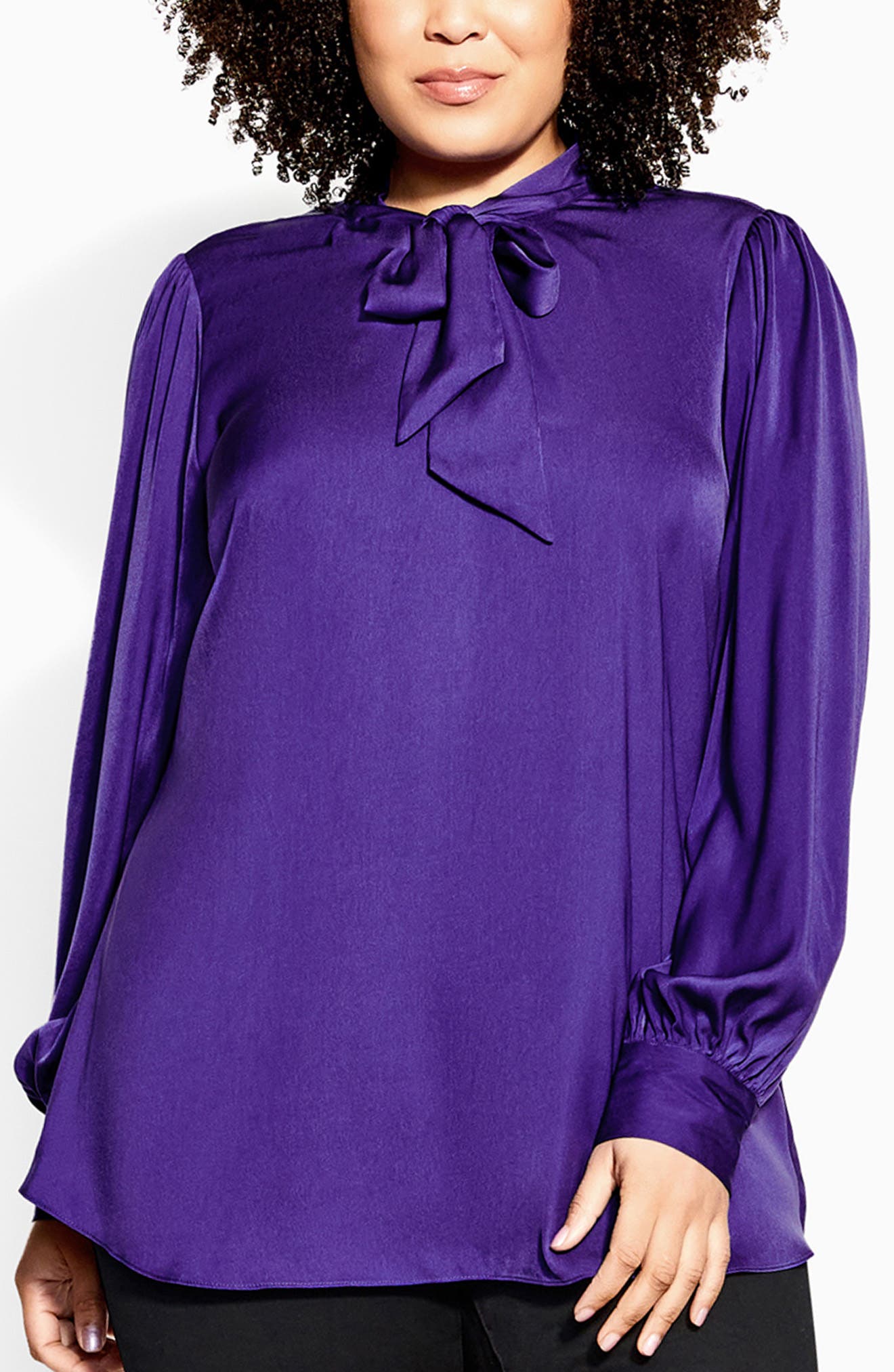 City Chic Chana Charmeuse Bow Blouse In Animal Print