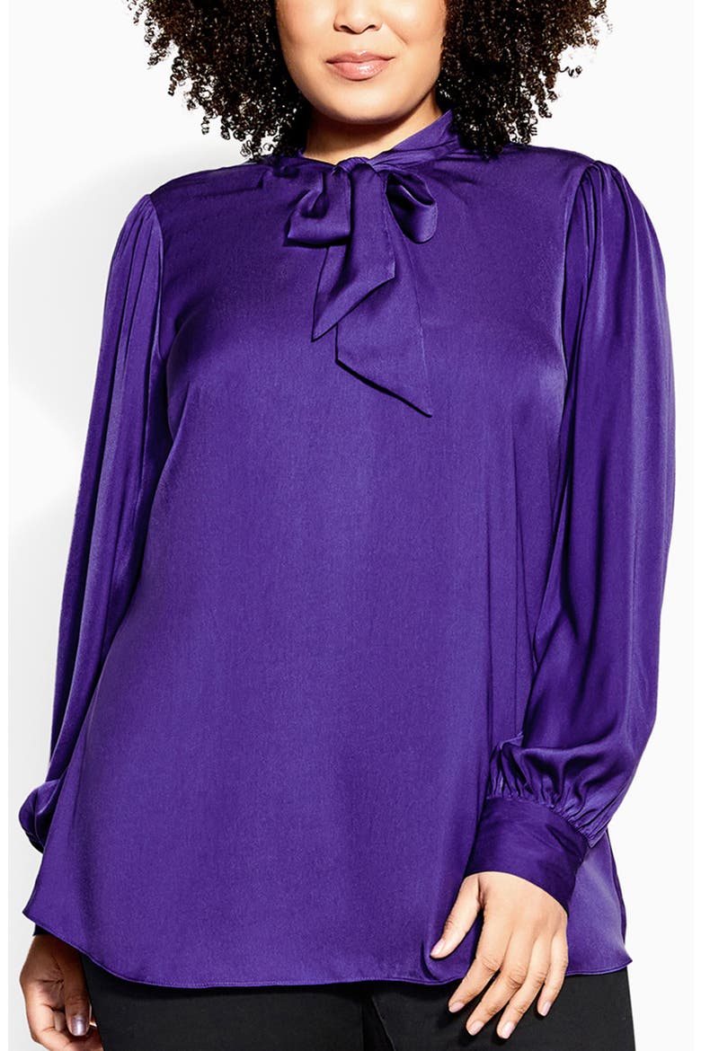 Chana Charmeuse Bow Blouse, Main, color, PURPLE