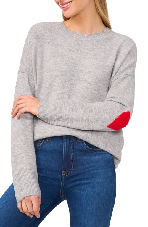 CeCe Heart Elbow Crewneck Sweater in Light Heather Grey 