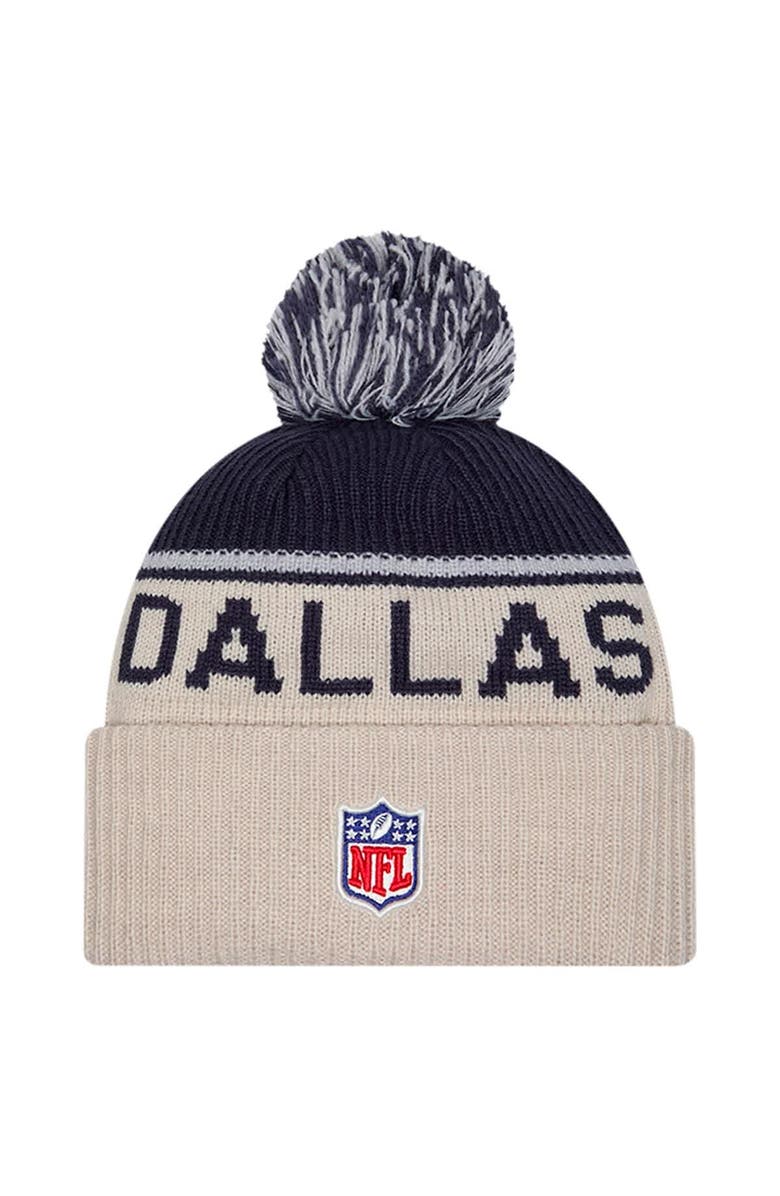 New Era Men's New Era Stone Dallas Cowboys NFL Sideline Historic Cuffed Knit Hat with Pom, Alternate, color, Stone