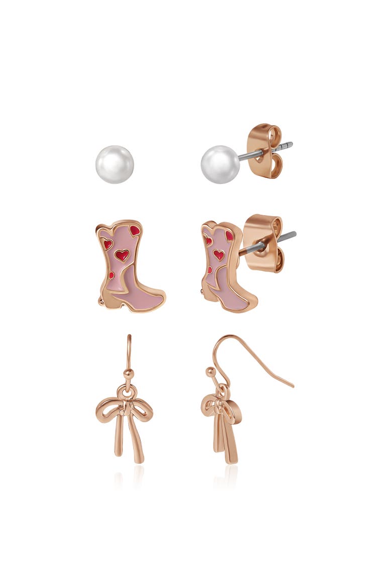 Kids 3-Pair Earring Set, Alternate, color, pink, red, gold