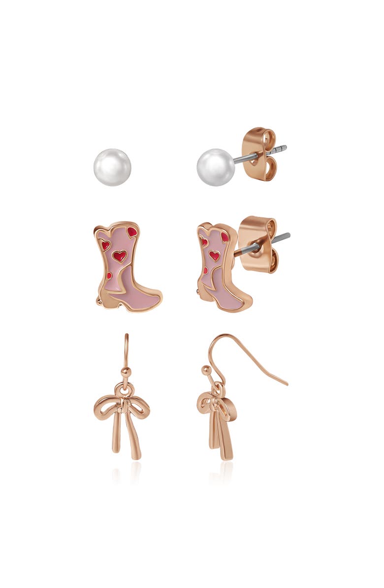 Jessica Simpson Kids Kids 3-Pair Earring Set, Alternate, color, Pink, Red, Gold