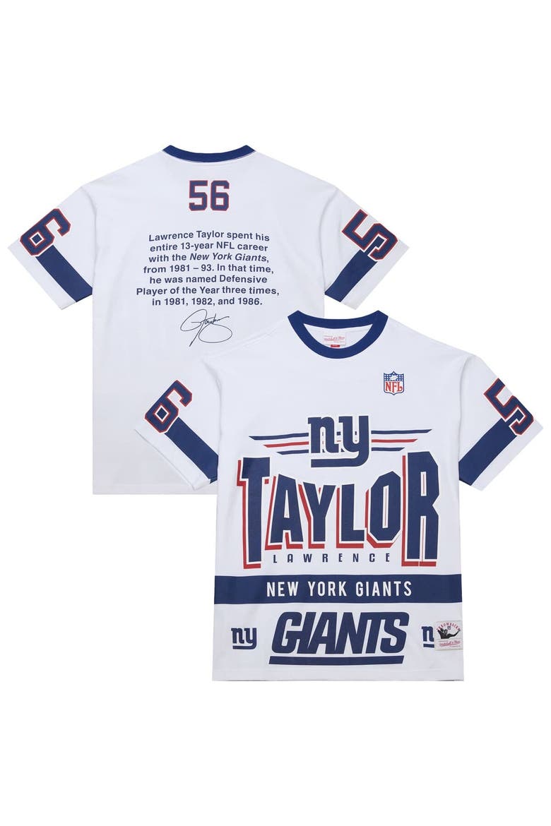 Men's Mitchell & Ness Lawrence Taylor White New York Giants Name & Number Team Origins Vintage Logo T-Shirt, Main, color, White