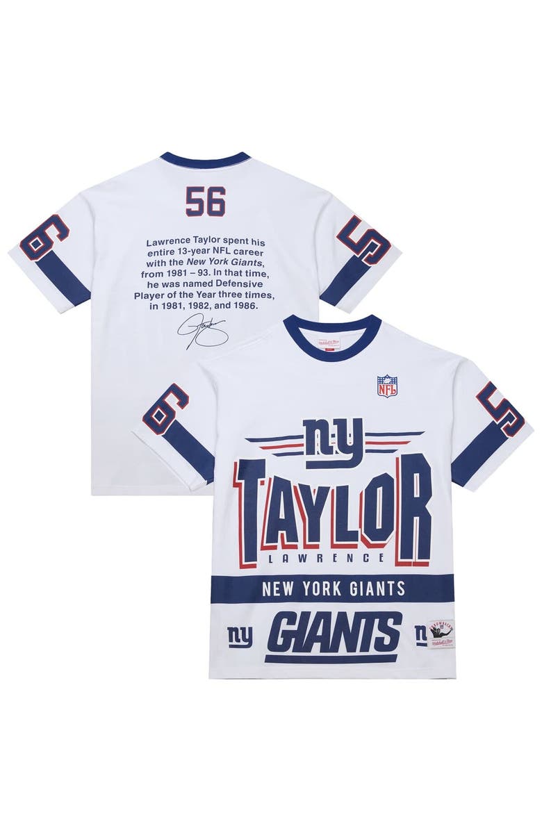 Mitchell & Ness Men's Mitchell & Ness Lawrence Taylor White New York Giants Name & Number Team Origins Vintage Logo T-Shirt, Main, color, White