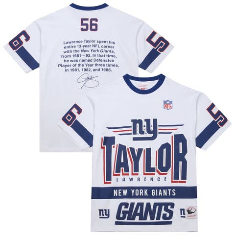 Men's Mitchell & Ness Lawrence Taylor White New York Giants Name & Number Team Origins Vintage Logo T-Shirt
