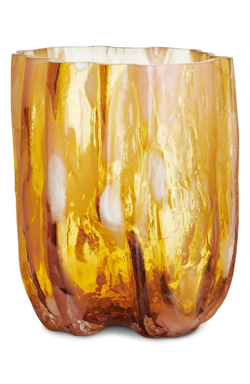 Kosta Boda 11'' Crackle Tall Crystal Glass Vase In Orange