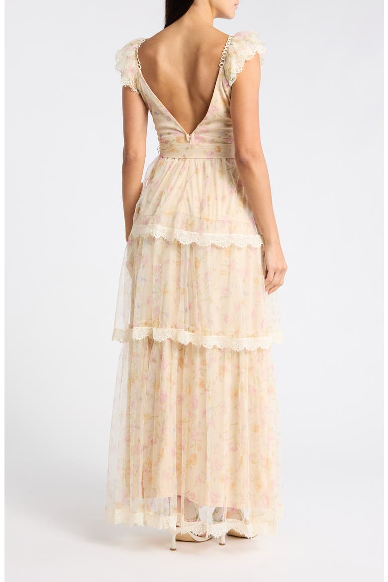 Lucia Cap Sleeve Lace Tiered Maxi Dress, Alternate, color, TAUPE FLORAL