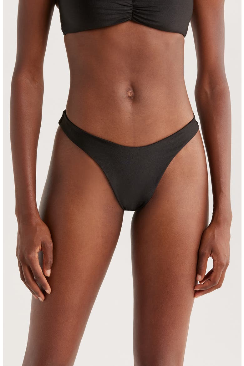 Gathered Deep V-Cut Bikini Botttoms, Main, color, TWILIGHT BLACK