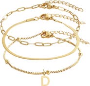Adornia Set of 3 Tarnish Resistant 18K Gold Plated Chain Bracelets
