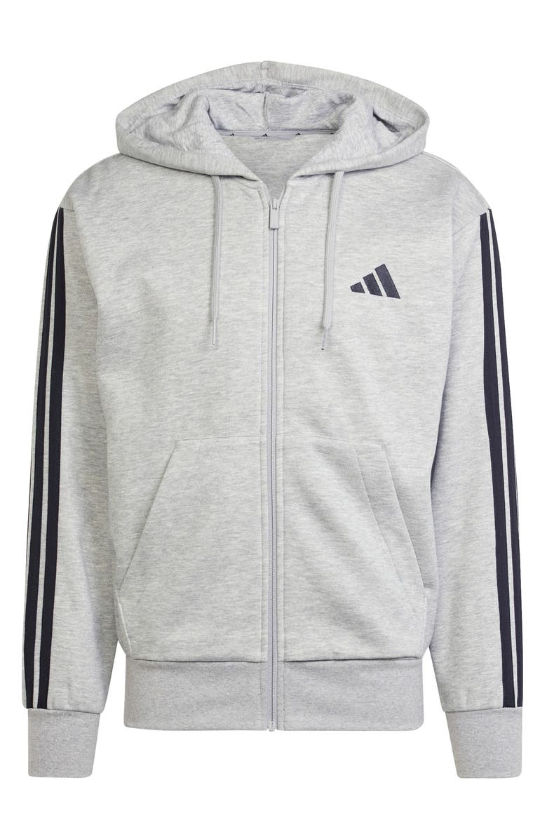 adidas Essential 3-Stripes Fleece Hoodie, Alternate, color, Grey Heather/ Black