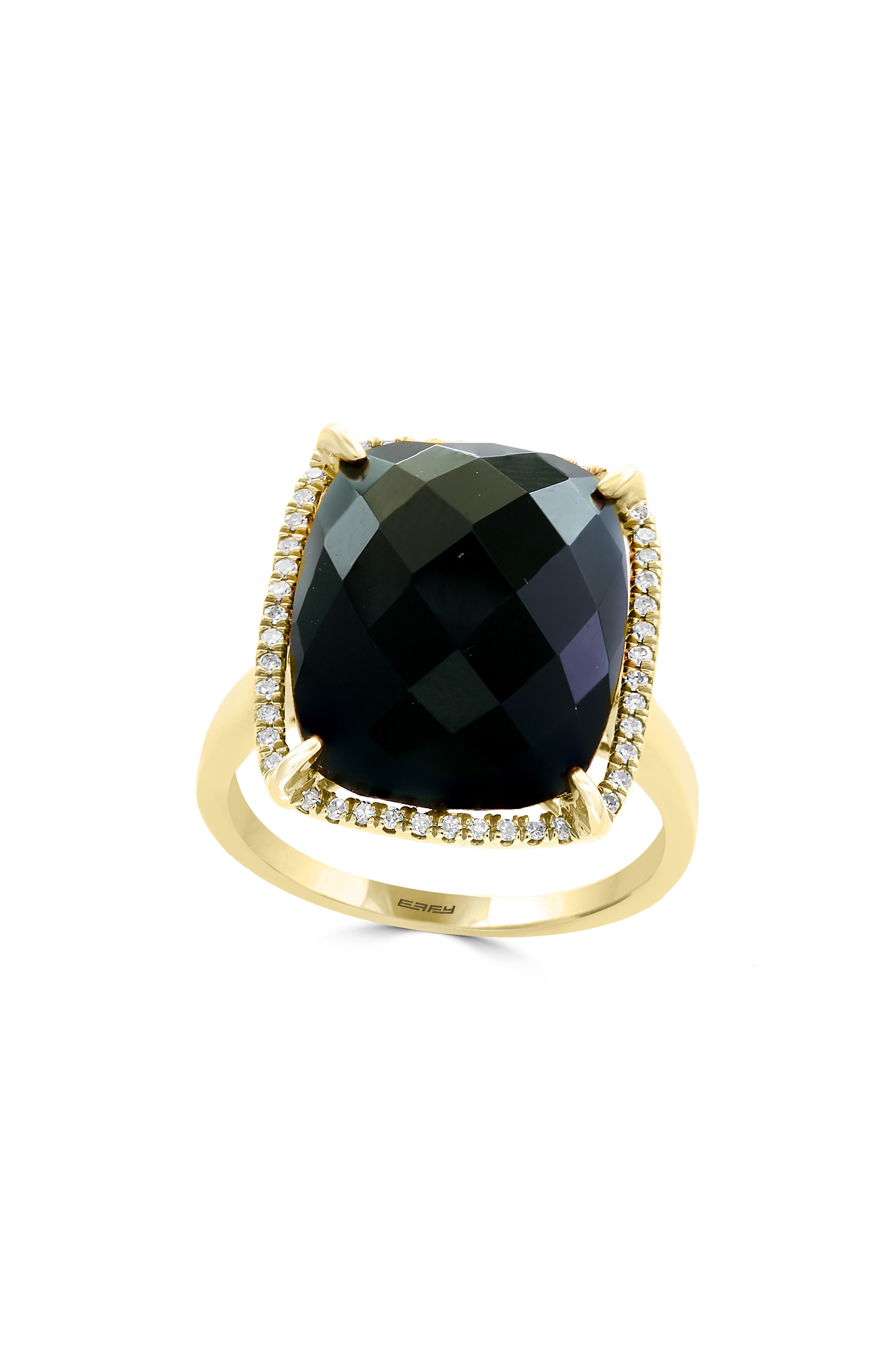 EFFY 14K Yellow Gold Onyx & Diamond Halo Ring