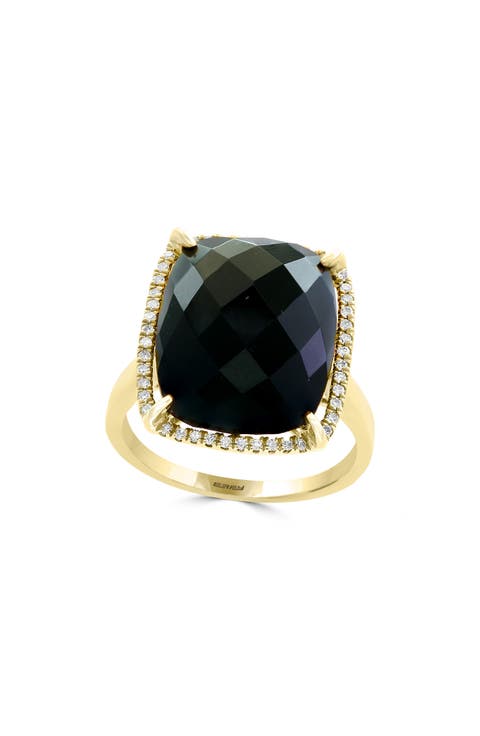 14K Yellow Gold Onyx & Diamond Halo Ring