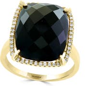 EFFY 14K Yellow Gold Onyx & Diamond Halo Ring