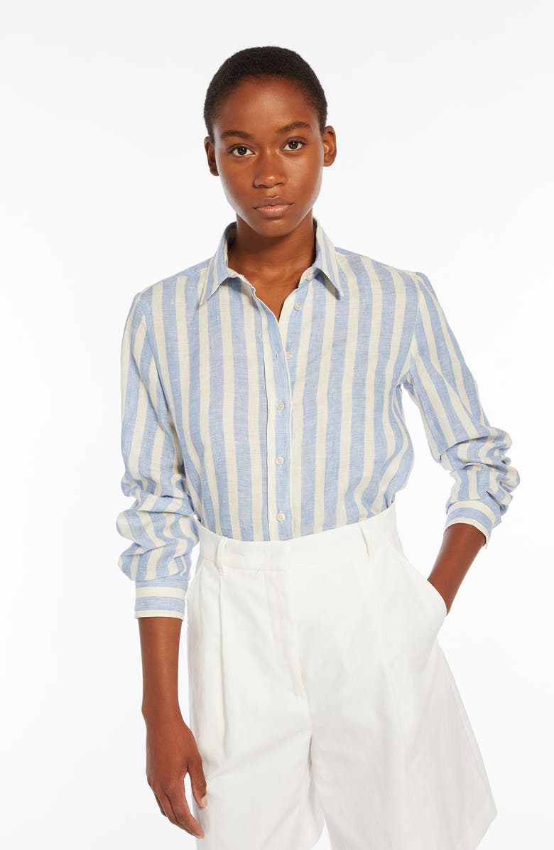Weekend Max Mara Lari Stripe Linen Shirt, Alternate, color,