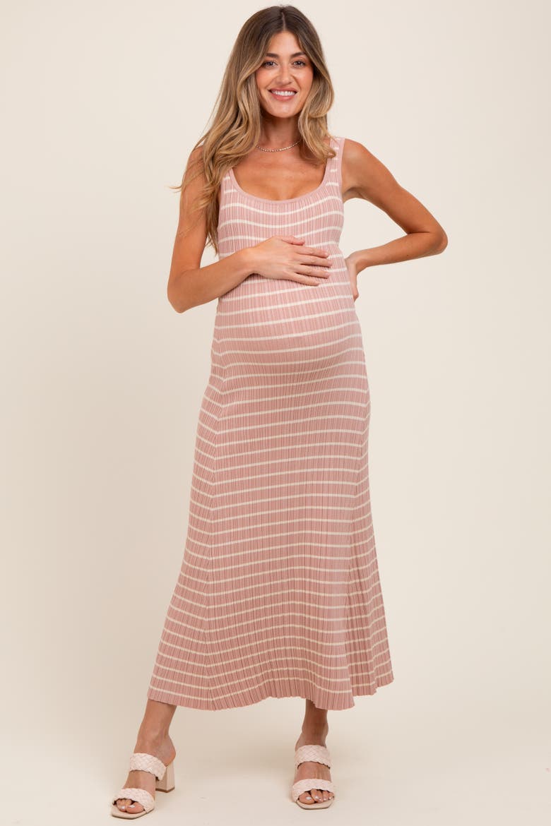 Lightweight Rib Fit And Flare Midi Dress, Main, color, Light Pink