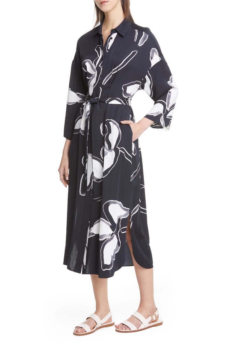 Rhodes Floral Midi Shirtdress, Main, color, BLACK MULTI