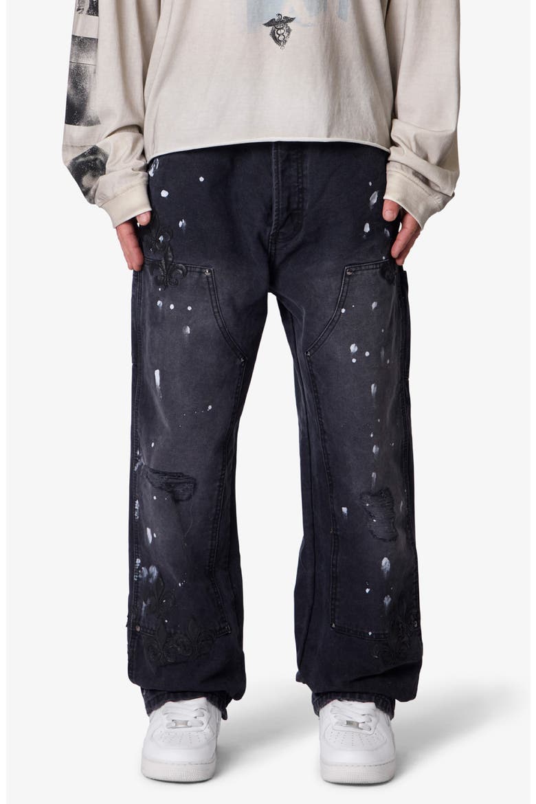 Fleur Paint Splatter Ultra Baggy Cotton Pants, Main, color, WASHED BLACK