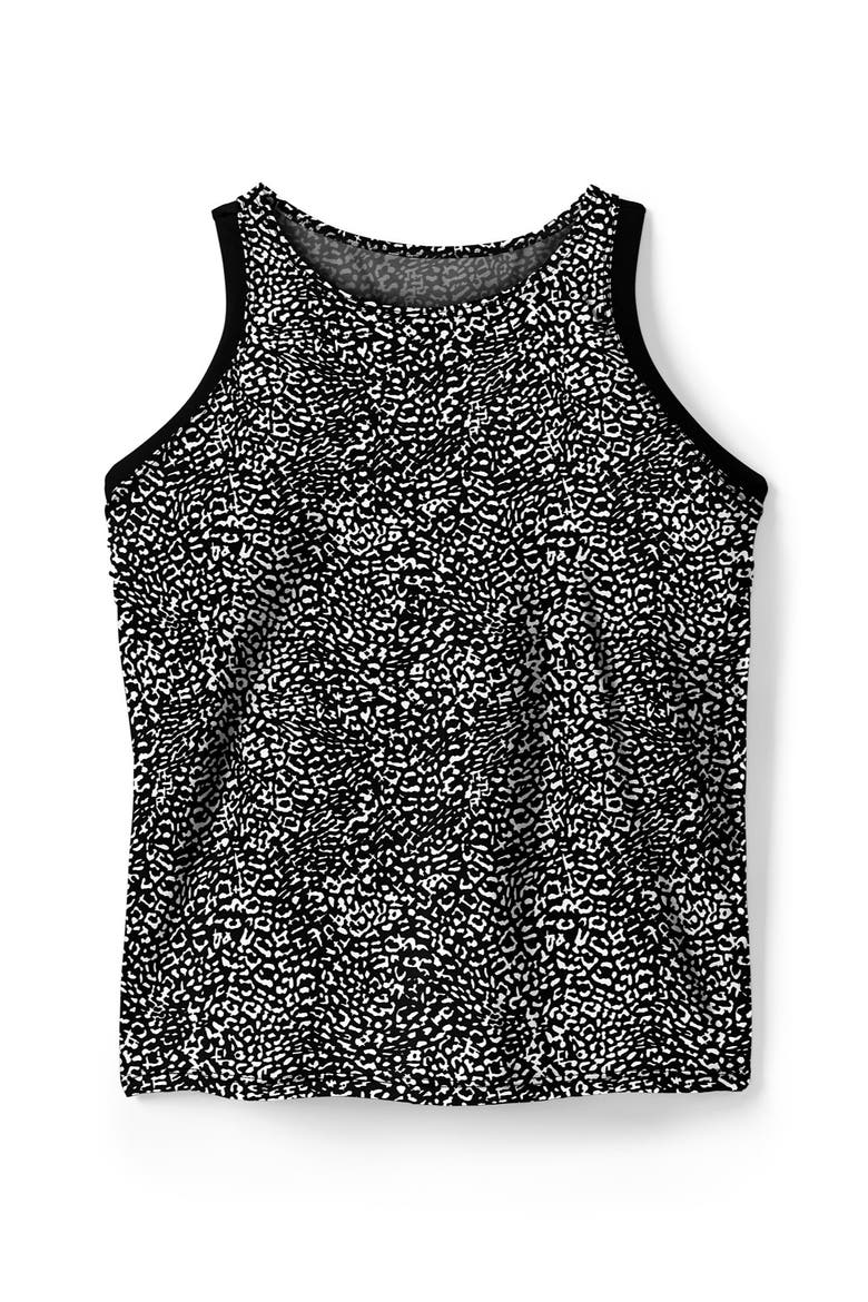 Longer-Length High-Neck Racerback Tankini Top, Alternate, color, BLACK WHITE LEOPARD
