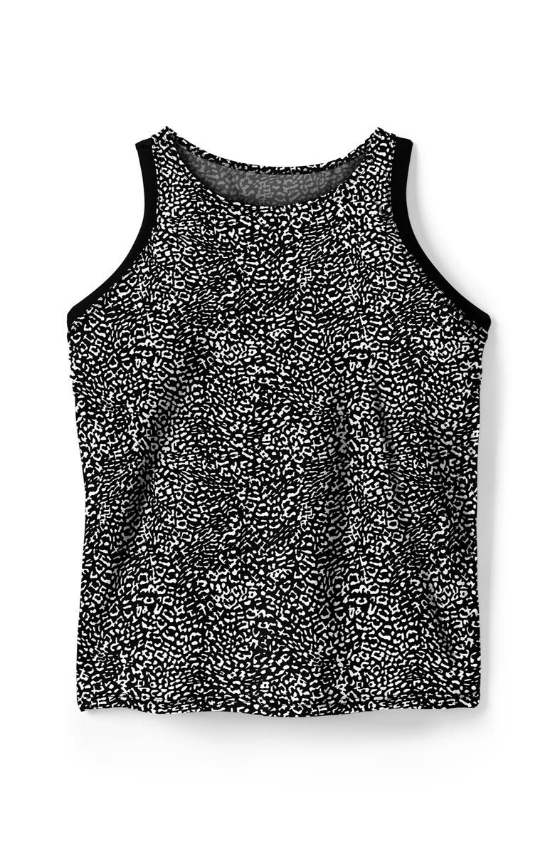 Swim 365 Longer-Length High-Neck Racerback Tankini Top, Alternate, color, Black White Leopard