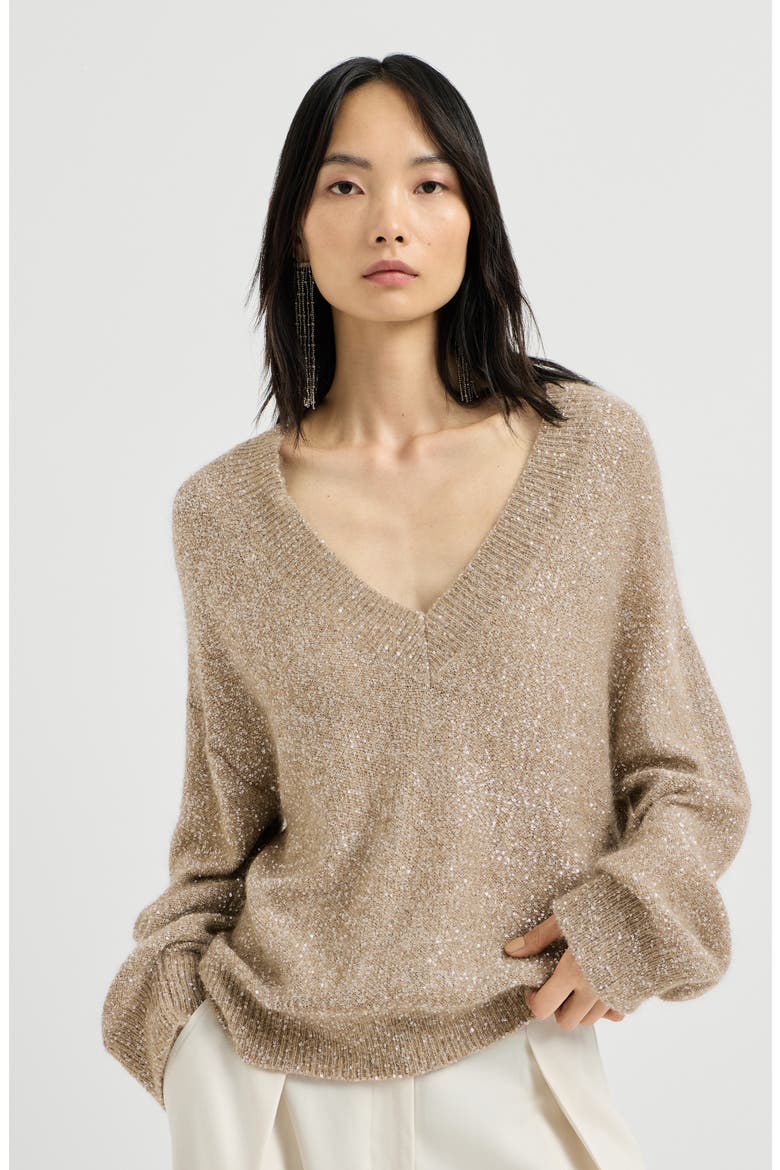 Mohair and wool dazzling texture sweater, Main, color, Light Brown
