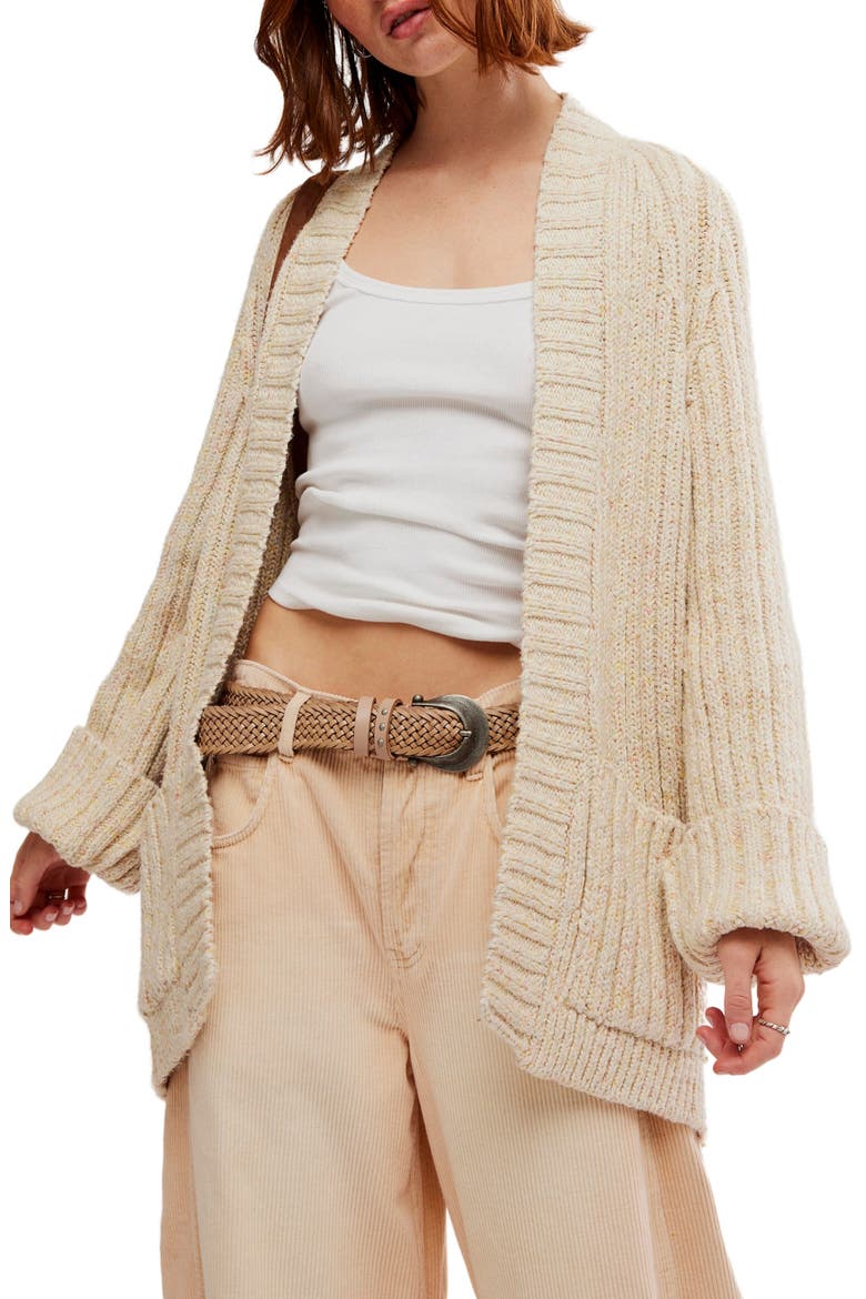 Blossom Cotton Open Front Cardigan, Main, color, IVORY PASTEL