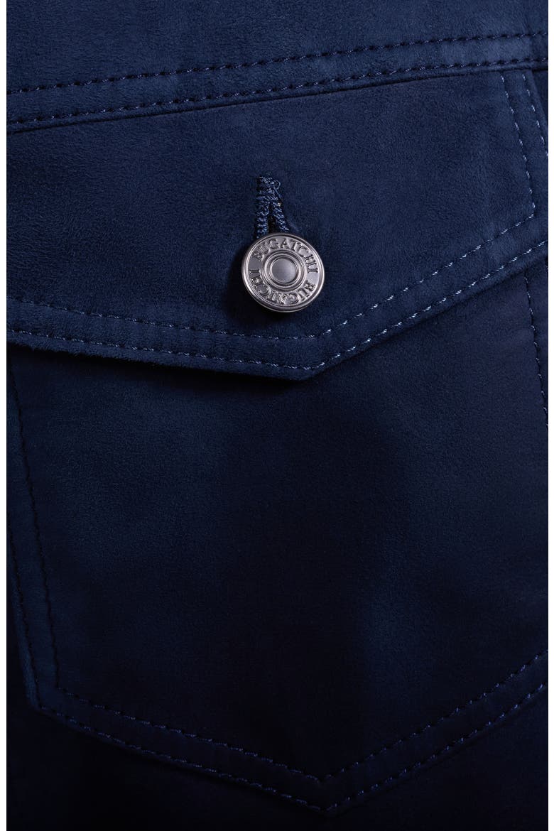 Hybrid Leather Trucker Jacket, Alternate, color, NAVY