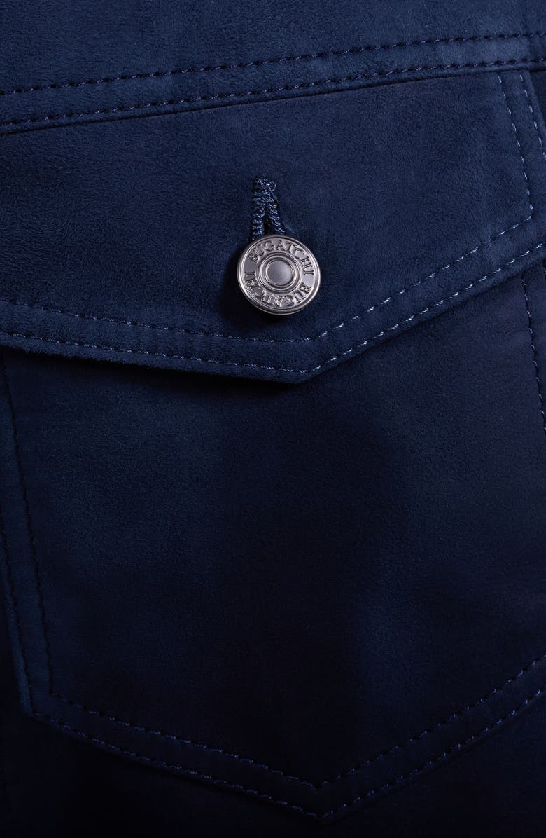 Bugatchi Hybrid Leather Trucker Jacket, Alternate, color, Navy