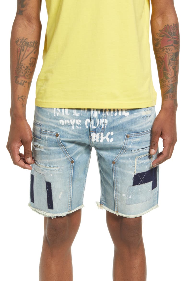 Double Star Rip & Repair Cutoff Denim Shorts, Main, color, AXIS