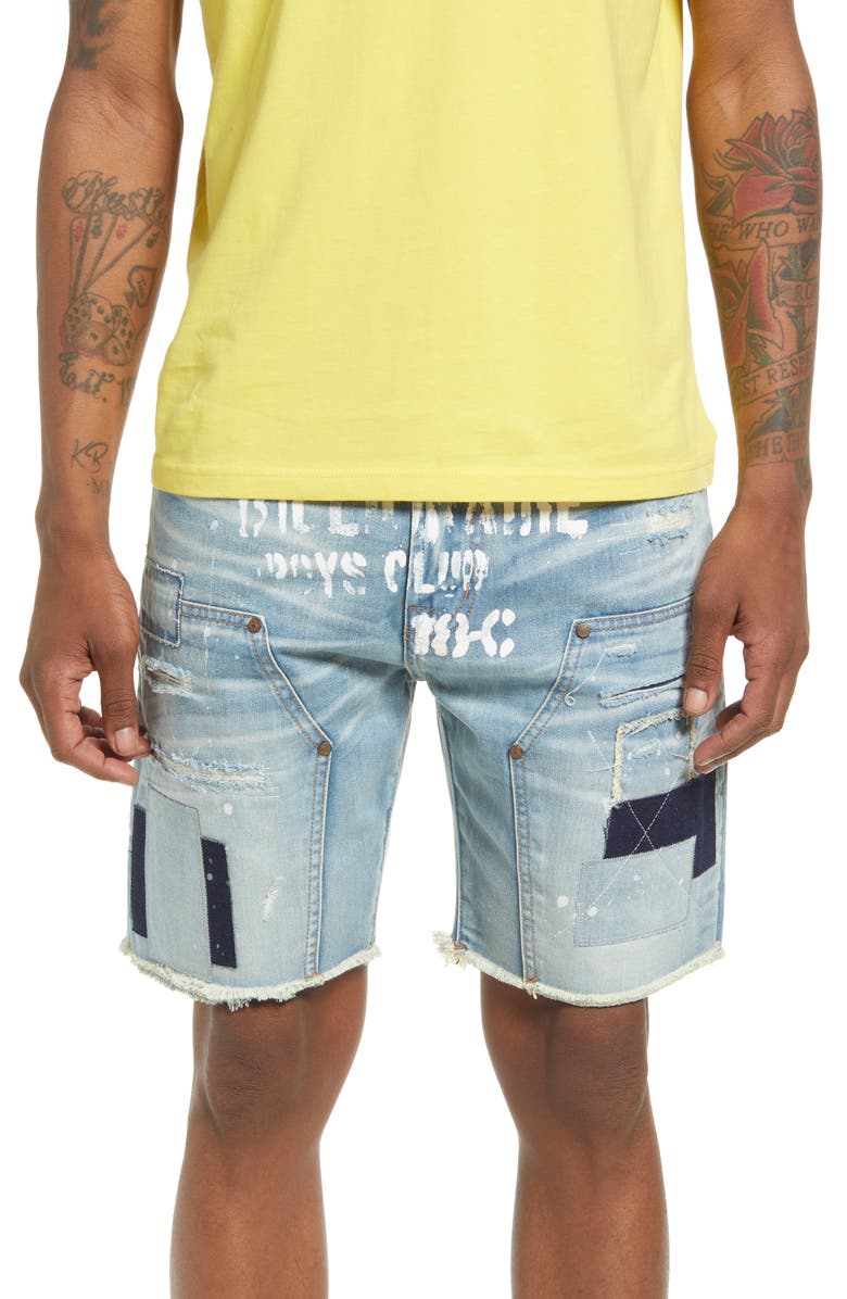 Billionaire Boys Club Double Star Rip & Repair Cutoff Denim Shorts, Main, color,