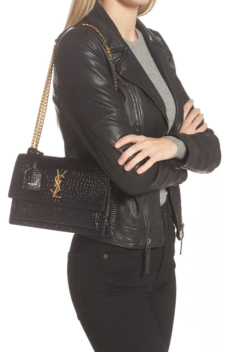 Saint Laurent Medium Sunset Croc Embossed Leather Shoulder Bag, Alternate, color,