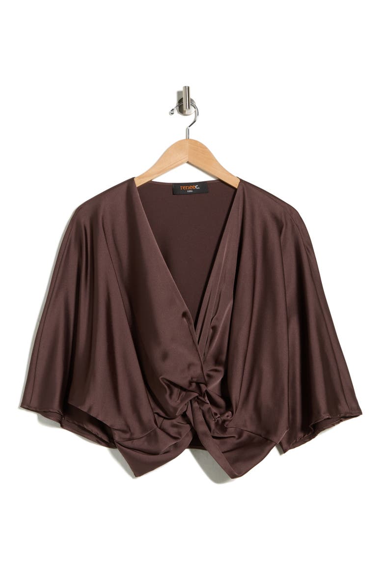 Satin Front Twist Top, Alternate, color, BROWN