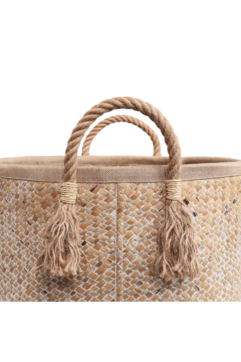 Celia Handwoven Palm Leaf Nesting Storage Baskets with Rope Handles, Alternate, color, Natural/White