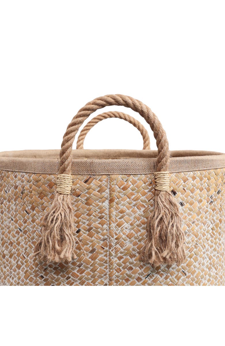 HAPPIMESS Celia Handwoven Palm Leaf Nesting Storage Baskets with Rope Handles, Alternate, color, Natural/White