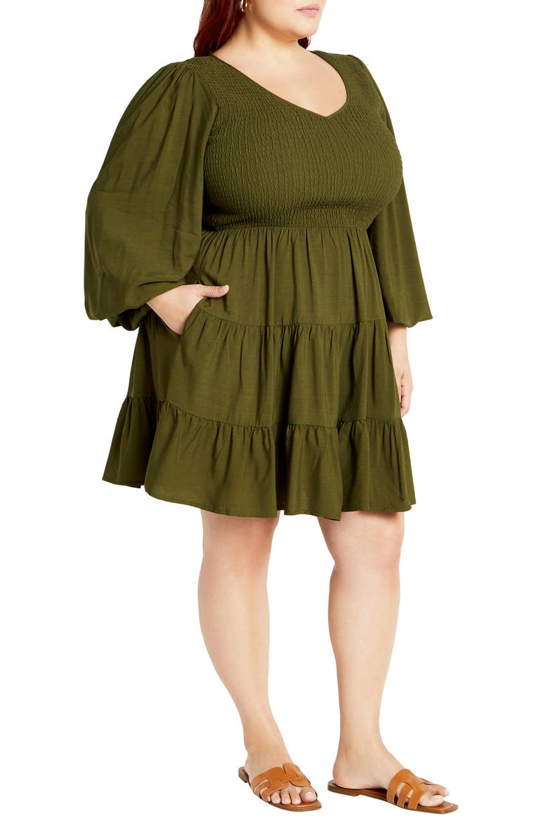 Iris Arielle Smocked Minidress, Alternate, color, GREEN