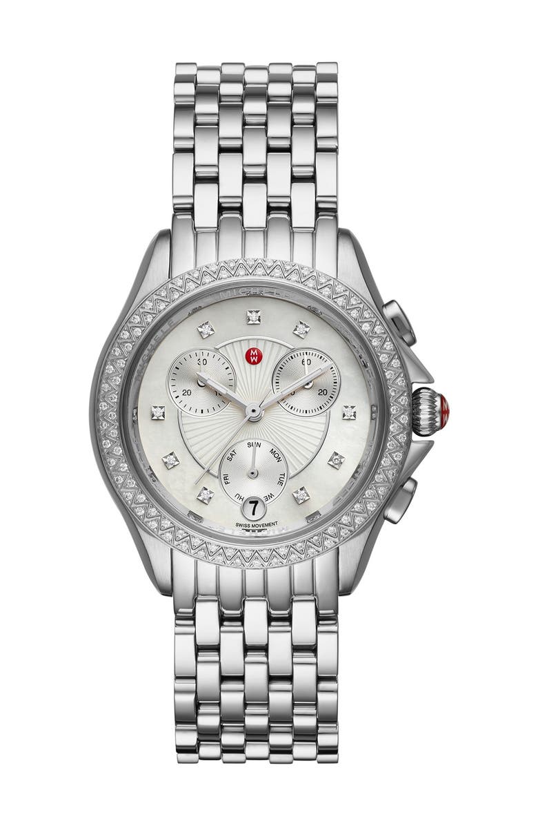 MICHELE Women's Belmore Diamond Accent Bracelet Watch, 37mm - 0.38 ctw, Main, color, Silver