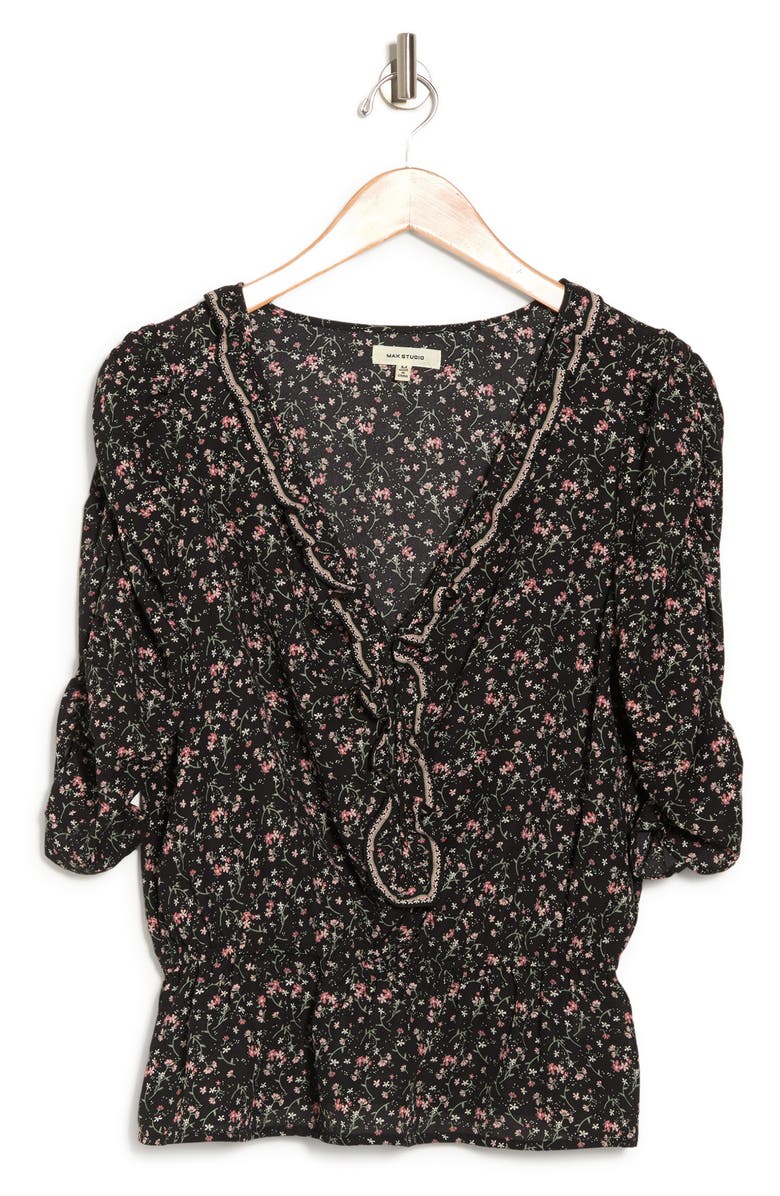 MAX STUDIO Ruched Sleeve Ruffle Placket Blouse, Alternate, color, 