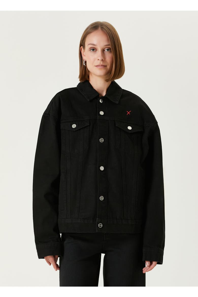 Logo Denim Jacket, Alternate, color, BLACK