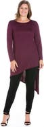 24seven Comfort Apparel Plus Size Long Sleeve Knee Length Asymmetrical  Tunic Top