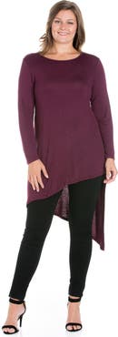 24seven Comfort Apparel Plus Size Long Sleeve Knee Length Asymmetrical Tunic Top